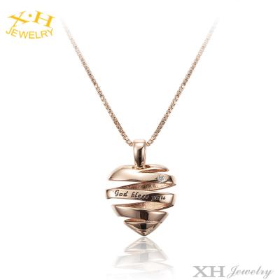 China FASHIONABLE Hot Sale Brass Swirl Hollow Heart Love Shape Engraved God Bless You To Charm Pendant Necklace For Women Girlfriend Valentine Gift for sale