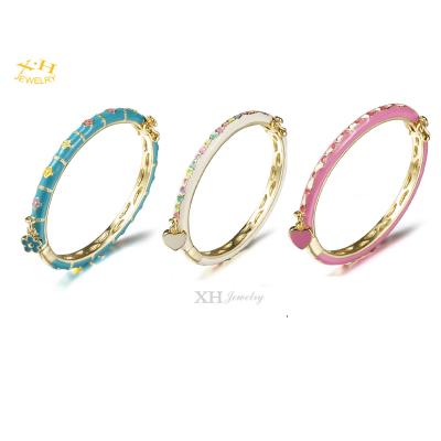 China Fashionable high quality kids jewelry colorful love heart flower enamel bracelet brass gold plating for sale