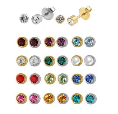 China FASHIONABLE 12 Pairs Stainless Steel Mix Birthstone Colors Crystal Diamond Stud Earrings Set For Women Girls for sale