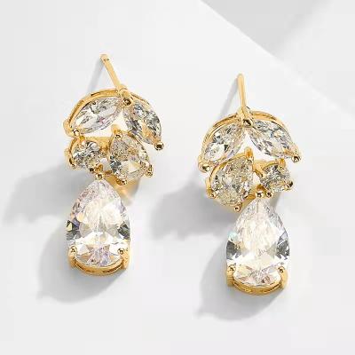 China Zircon Luxury Group Earrings Bridal Wedding Earring For Bride CZ Brass Earring For Women Engagement for sale