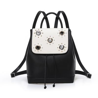 China Fashion Mini Women Backpacks Black Anti-theft PU Leather Backpack Anti-theft Bags with Rhinestone for sale