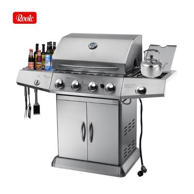 China Easily Assembled Kitchen BBQ Set Outdoor Gas Grill Commercial Stainless Steel Gas BBQ Grill With Cabinets Roll BBQ Grill Machine for sale