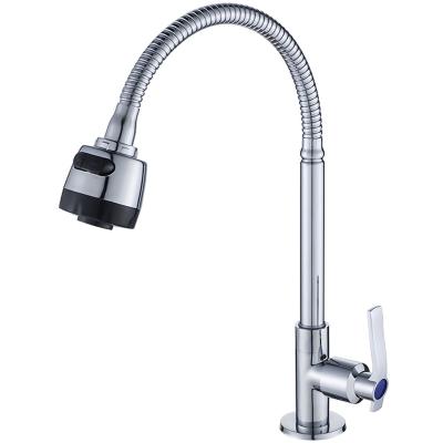 China Modern Universal Cold Water Chrome Kitchen Faucet With 2 Funtion 360 Spray Head Rotation Sink Faucet for sale