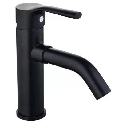 China Metered Faucets Black Cheap Stainless Steel Lavatory Faucet Long Spout Single Lever Basin Mixer Tap For Bathroom for sale