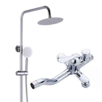 China With Sliding Bar Style Economical Classic Brass Round Mixer Bath Rain Shower Column Wall Mounted Single Lever Faucet Set for sale