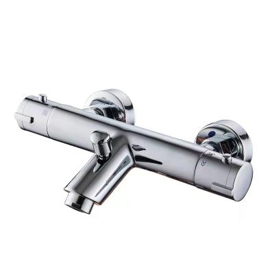 China Sliding Bar Free Bathroom Chrome Shower Valve Wall Mounted Brass Bath Simply 38 Degree Thermostatic Shower Mixer Faucet for sale