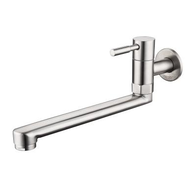 China SUS 304 Long Neck Modern Wall Mounted Nickel Brushed Extension Single Sink Faucet 180 Degree Rotation Single Cold Mop Pool Faucet for sale