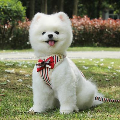 China British Padded Dog Bow Tie Collar Harness Fashion Stripe Style Cotton Harness Leash Set For Cute Pets for sale