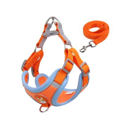 China Safety Breathable Cute Lightweight Reflective Suede Padded Pet Dog Harness Orange Padded With Leash for sale