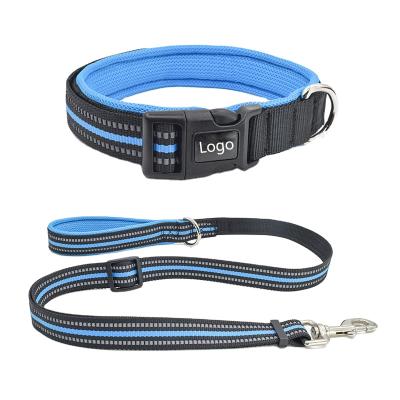 China Personalized Luxury Custom Logo Adjustable Blank Plain Nylon Dog Collar Leash Set for sale