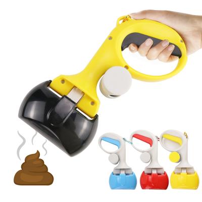 China New Design Cat Dog Cleaning Supplies Portable Waste Collection Stored Cleaning Pet Jaw Handle Pooper Scooper With Waste Bag Holder for sale