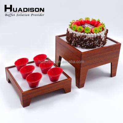 China Sustainable high quality Huadison sapele wood dessert stands wedding wooden display cake rack for hotel restaurant for sale