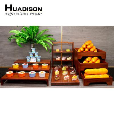 China Sustainable Huadison Wedding Decoration Party Supplies Wooden Set Wooden Buffet Display Food Rack For Banquet for sale