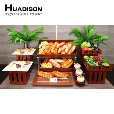 China Home.Restaurant.Bar.Hotel.Wedding Huadison Equipment Arabian High Quality Supply Buffet Afternoon Tea Rack Wooden Display Set For Wedding for sale