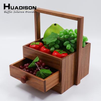 China Home.Restaurant.Bar.Hotel.Wedding Huadison Wooden Decoration 2 Tier Fruit Basket Natural Wedding Drawer Fruit Storage Basket for sale