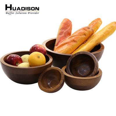 China Home.Restaurant.Bar.Hotel.Wedding Huadison Hotel Banquet Acacia Wood Bowls Different Size Wooden Salad Bowl For Buffet for sale