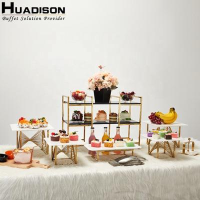 China Huadison Hotel Banquet Luxury Stainless Steel Arabian Cake Stand Golden Dessert Display Stand For Party Wedding for sale