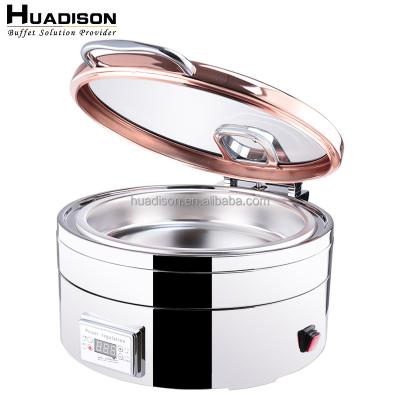 China Wedding Caterers & canteens & restaurants & Hotels Huadison Catering Equipment Temperature Control Round Teasing Dish Rose Gold Food Warmer Set for sale