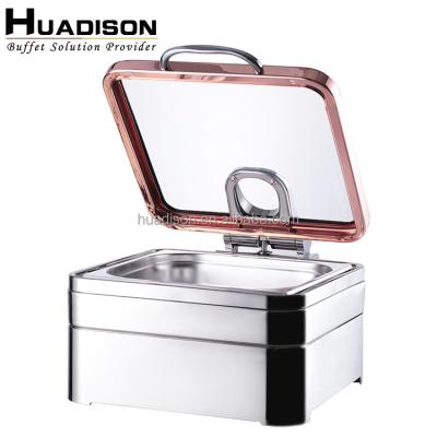 China Wedding Caterers & canteens & restaurants & Huadison Hotels 6 L Glass Chafing Dish Square Stainless Steel Buffet Chafing Dish in Dubai for sale