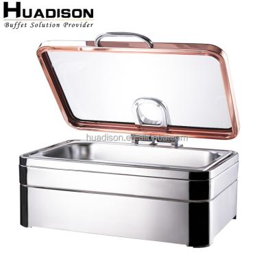 China Wedding Caterers & canteens & restaurants & Hotel Huadison Hotel Catering Rectangle Chafing Dish Food Warmer Rose Gold Chafing Dish Buffet Set for sale