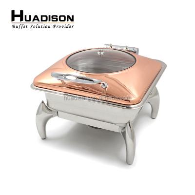 China Wedding Caterers & canteens & restaurants & Hotels Huadison Hotel and Restaurant Supplies Luxury Mounted Gold Electric Chafing Dish Buffet Food Warmer Alcohol Stove for sale