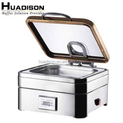 China Wedding Caterers & canteens & restaurants & Hotels Huadison Serving Dish 304 Stainless Steel Electric Chafing Dish Buffet With Visible Glass Lid for sale