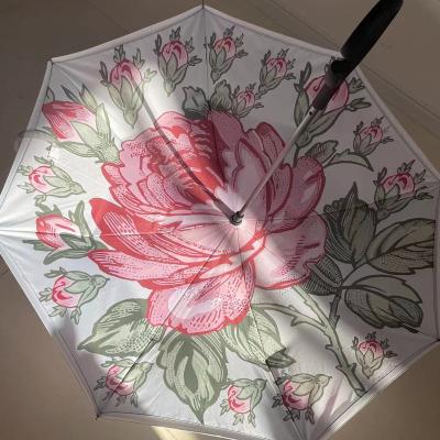 China Low MOQ CLASSIC Inside Out Custom Printing Inverted Reverse Straight Umbrella For Car With C Handle for sale