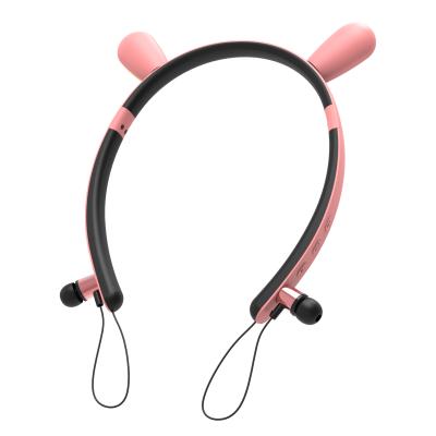 China Foldable Neckband Wireless Earbud Kids Cat Ear Earphone Rabbit Earphone for sale