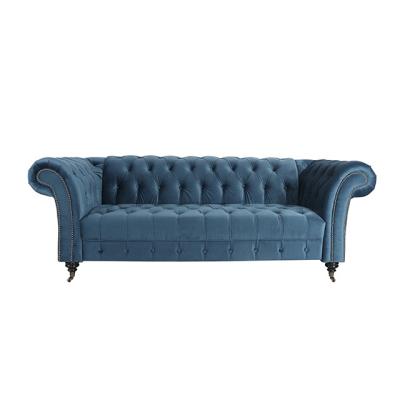 China European Hot Selling Chesterfield KD Home Furniture Blue Velvet Sectional 2+3 Seat Tufted Sofa for sale