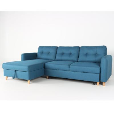 China New Design Adjustable Modern Living Room Furniture Blue Linen Fabric Corner Sofa Bed (Other) With Storage for sale