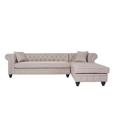 China EUROPEAN beige fabric tufted Chesterfield corner sofa with chaise lounge for living room for sale