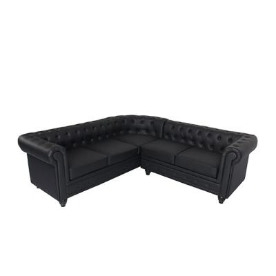 China Hot Selling Black Leather Modular 7 Seaters Corner Sofa Sectional Corner Tufted Chesterfield Sofa for sale