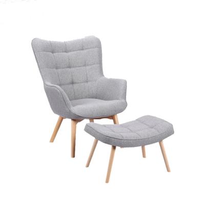 China Leisure Chair Gray Modern European Style Design Living Room Fabric Foot Stool Tufted Armchair for sale