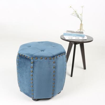 China stool home & Ottoman Style Modern Cheap Round Blue Velvet Tufted Chesterfield Stool for sale