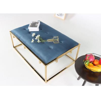 China stool home & Blue Tufted Ottoman Bedroom Furniture Velvet Metal Lounge Chair Stool Bench for sale