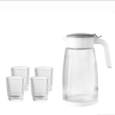 China 5pcs Viable Glass Type Juice Jug Water Pots Drinkware Jug and Pitcher Kettles Sets Clear Glass Carafe OEM Customs Service for sale