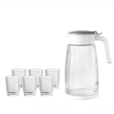 China 7pcs Viable Glass Type Juice Jug Water Pots Drinkware Jug and Pitcher Kettles Sets Clear Glass Carafe OEM Customs Service for sale