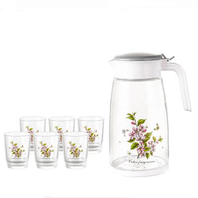 China 7pcs Glass Drinking Set Interesting Printed Home Use Viable Hot Sale Glass Jug Set With Glass Water Drinking Set for sale