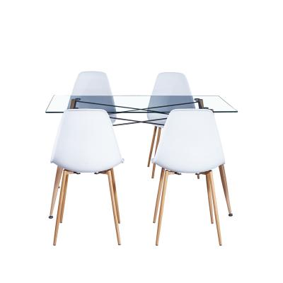 China Adjustable (other) Transparent Nordic Minimalist Style Wood Color Legs Glass Table Dining chair Set for sale