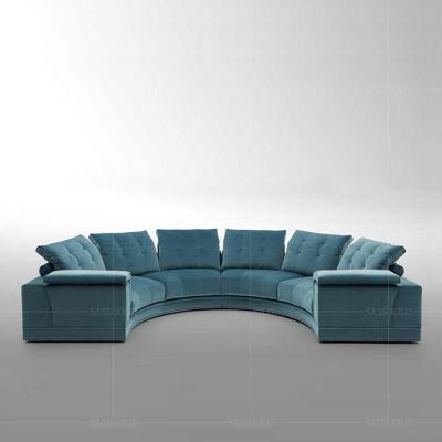 China Modern Round Design Velvet Round Sassuolo Sofa Living Room Sofa Set Blue Living Room Corner Sofa for sale