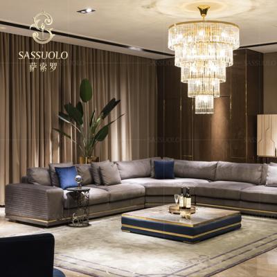 China Italian luxury L-shaped comfortable fabric sofa sassuolo sofa design marble armrest unique sofa for sale