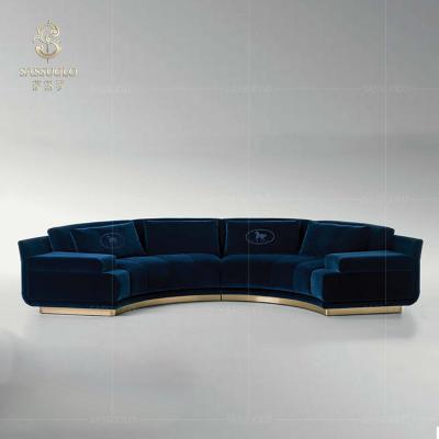 China Blue Sassuolo Velvet Fabric U Shape Couch Cover Living Room Soft Sofa Base Blue Sofa Set for sale