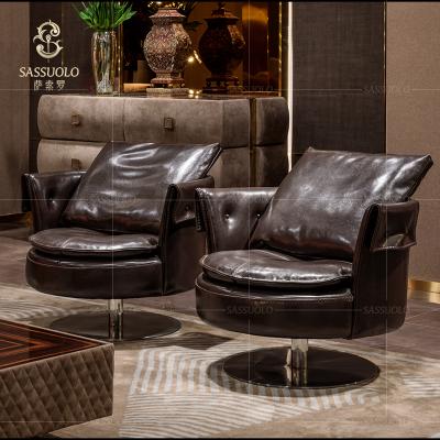 China High Quality Sassuolo Swivel Armchair Leather Saddle Leather Italy Lounge Chair Rotatable Single Luxury Office Armchair for sale