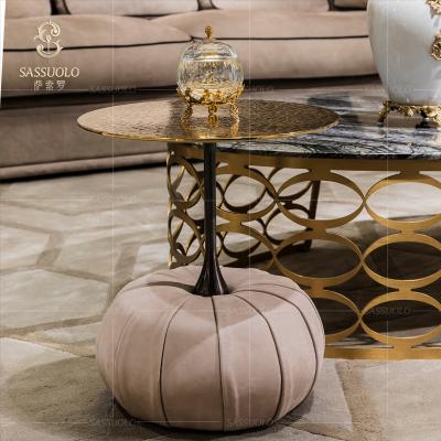 China Sassuolo fashionable italian marble coffee table around gold side fancy work tables euramerican pumpkin tea table for sale