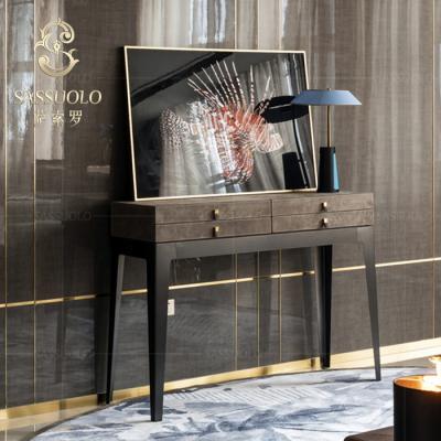 China Modern Leather Storage Sassuolo Console Table Cabinet With 4 Drawers Metal Legs Living Room Cabinet for sale