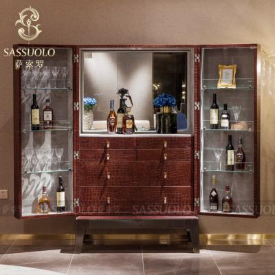 China Living Room Cabinet Sassuolo Product Style Best Selling Home Furniture Special Living Room Cabinet Red Leather Wine Closet for sale