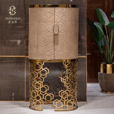 China Luxury Durable Nubuck Leather Cupboard Visionary Italian Sassuolo Wine Cabinet Villa Storage Furniture for sale