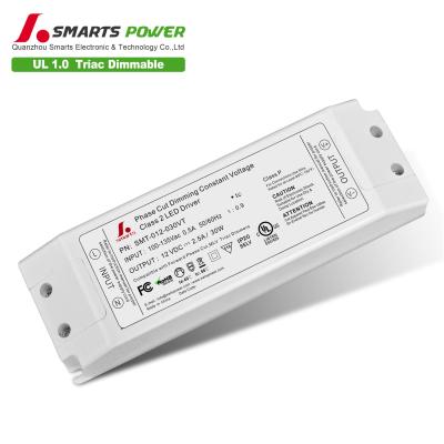 China UL Listed 130Vac 12Vdc 2.5a 30w Triac Dimmable Constant Voltage Led Driver 180*60*35mm for sale