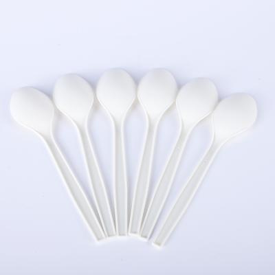 China Mordern 6 Inch PLA+MD Disposable Biodegradable Tableware Small Oval Plastic Spoon for sale