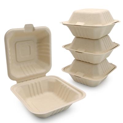 China 6 Inch 500ml Customizable Biodegradable Sugarcane Paper Bagasse Hamburger Packaging Box Te koop